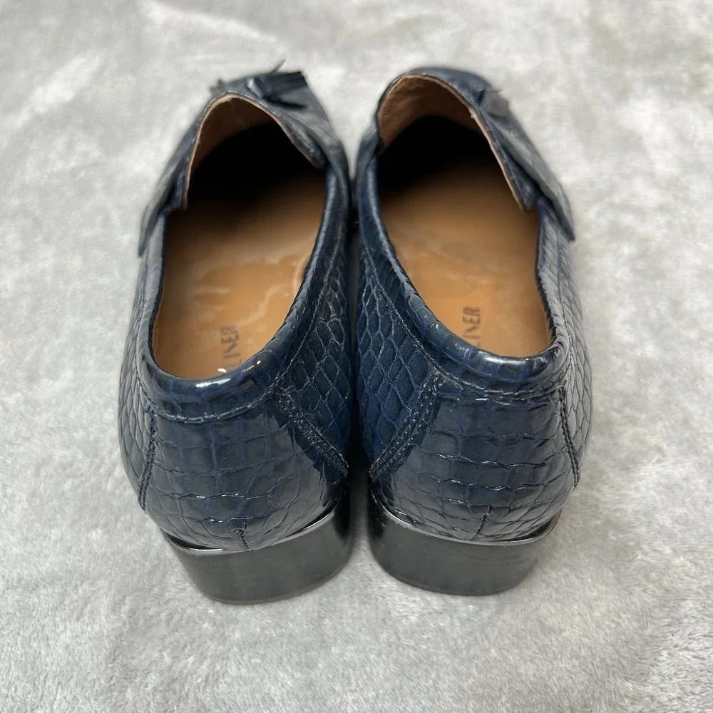 Donald Pliner Avi Croc Embossed Patent Leather Navy Tasseled Shoes Women's 9M